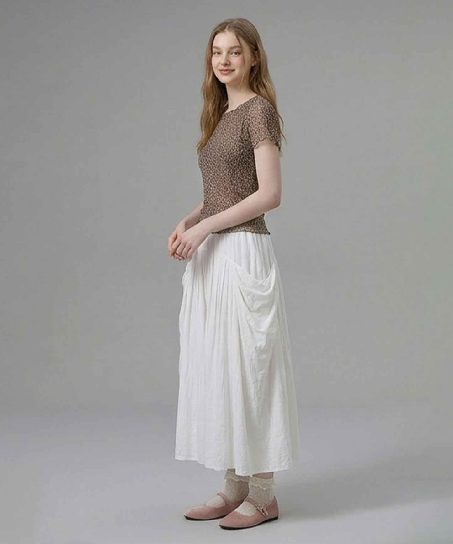 HOOK for girls バブルシフォン総柄クロップドトップス