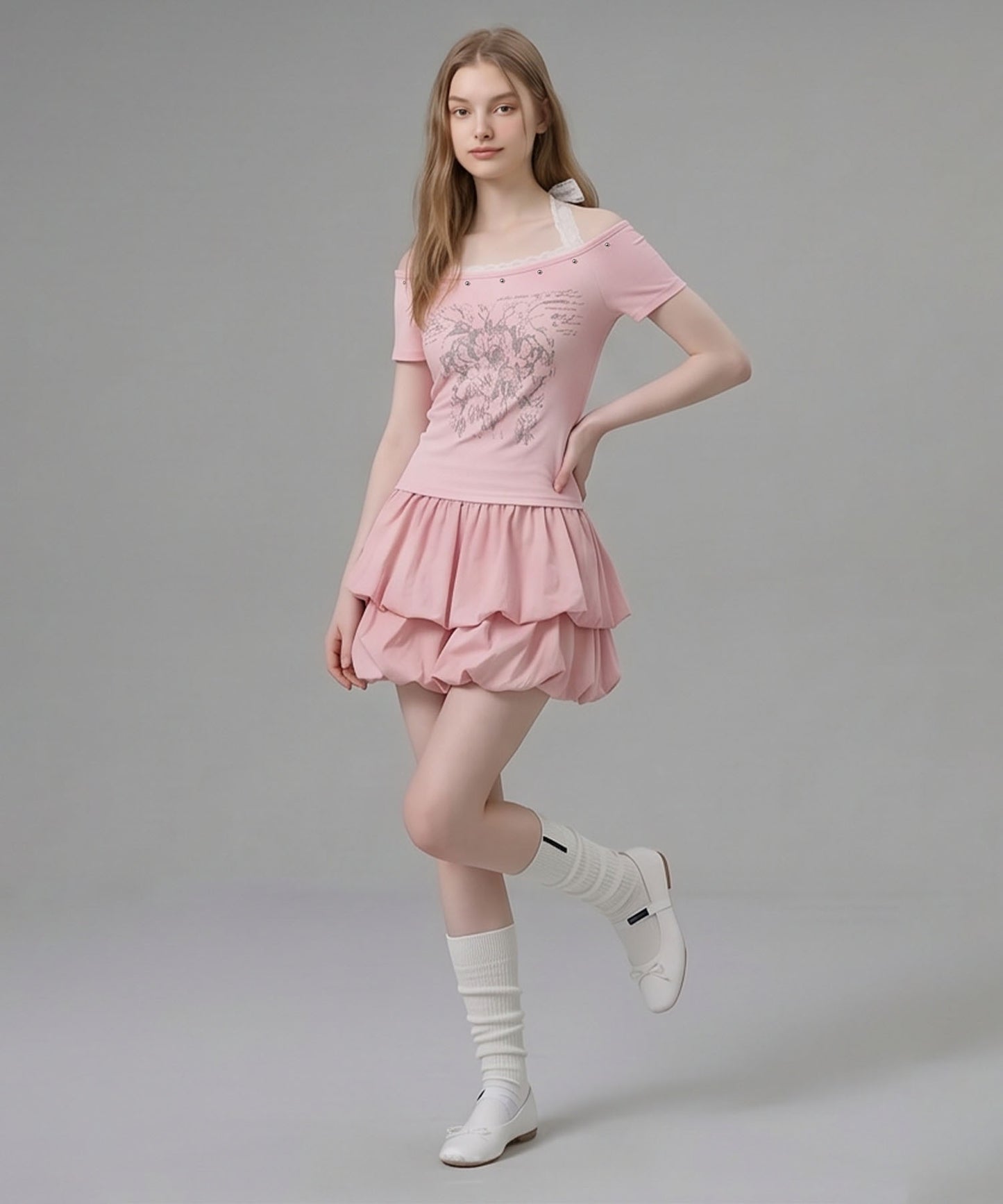 HOOK for girls レースレイヤード風 × グラフィック コンパクトT