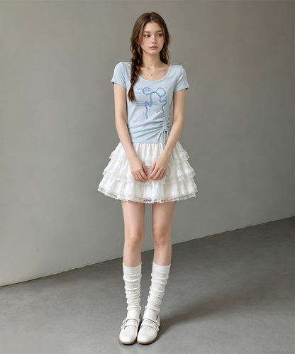 HOOK for girls リボングラフィック × サイドギャザー コンパクトストリートT