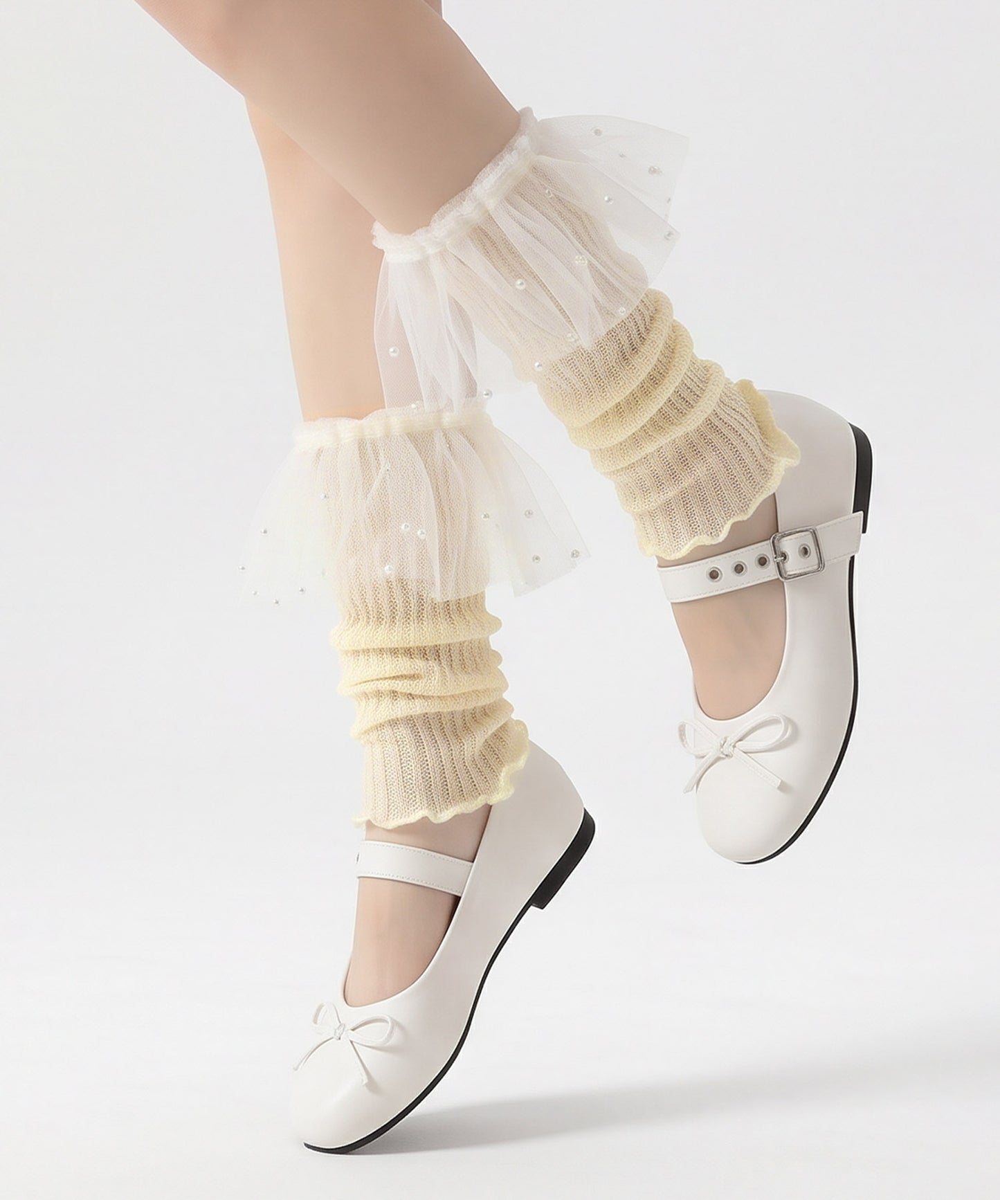 HOOK for girls くしゅくしゅ シアーニット レッグウォーマー コットン 春夏 バレエコア