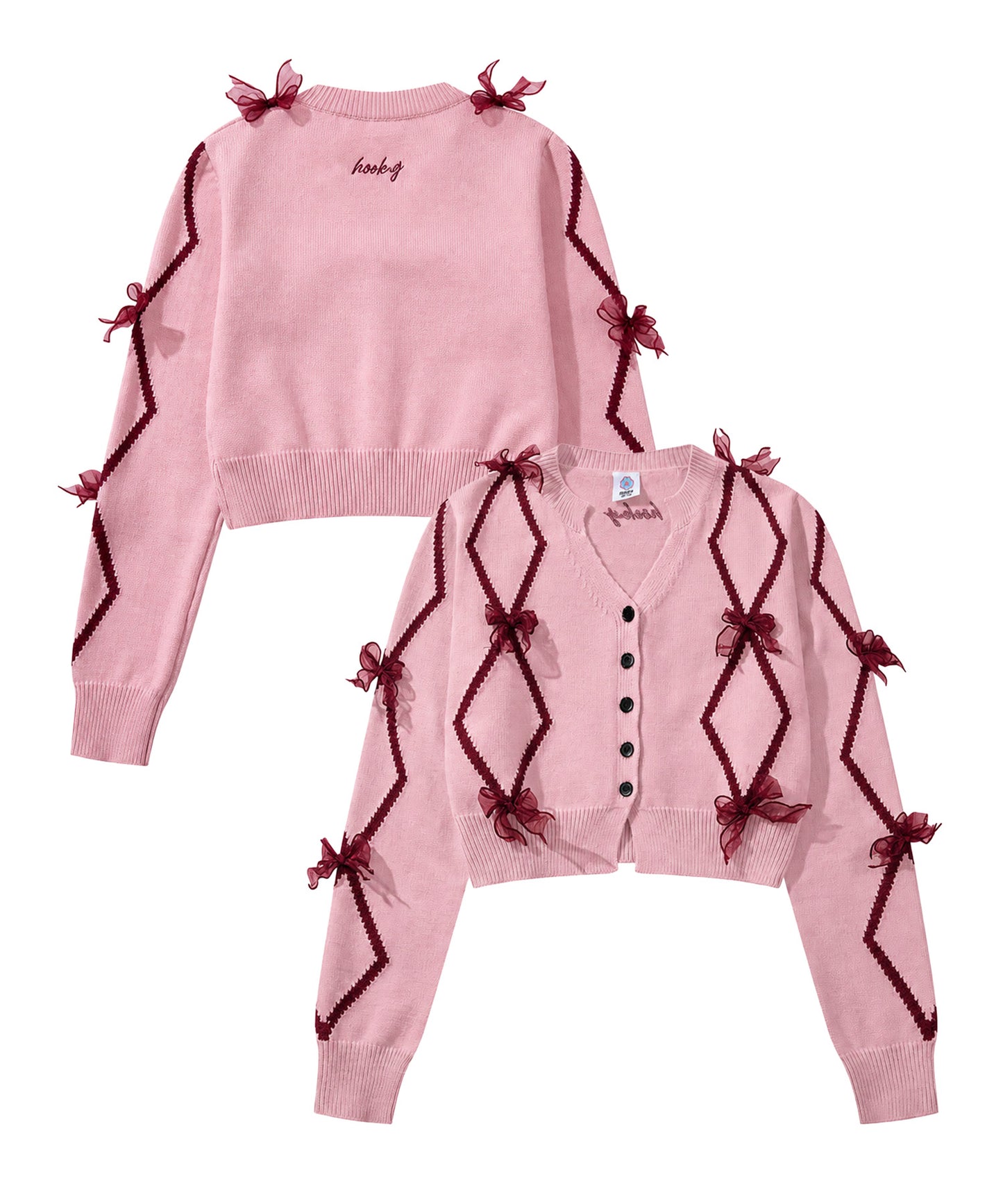【HOOK】for　girls　リボン付きカーディガン　ショット丈