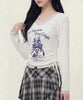 HOOK　for girls -original-　レースVネックプリントシャーリングトップス