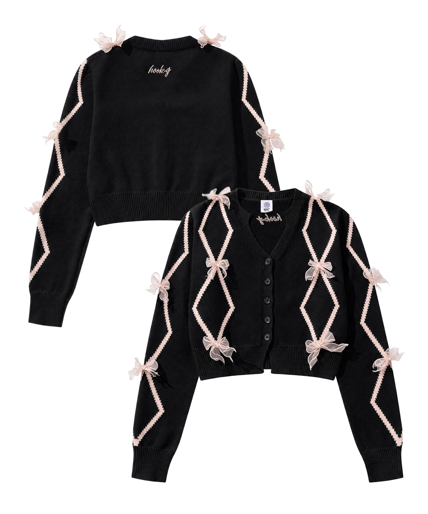 【HOOK】for　girls　リボン付きカーディガン　ショット丈