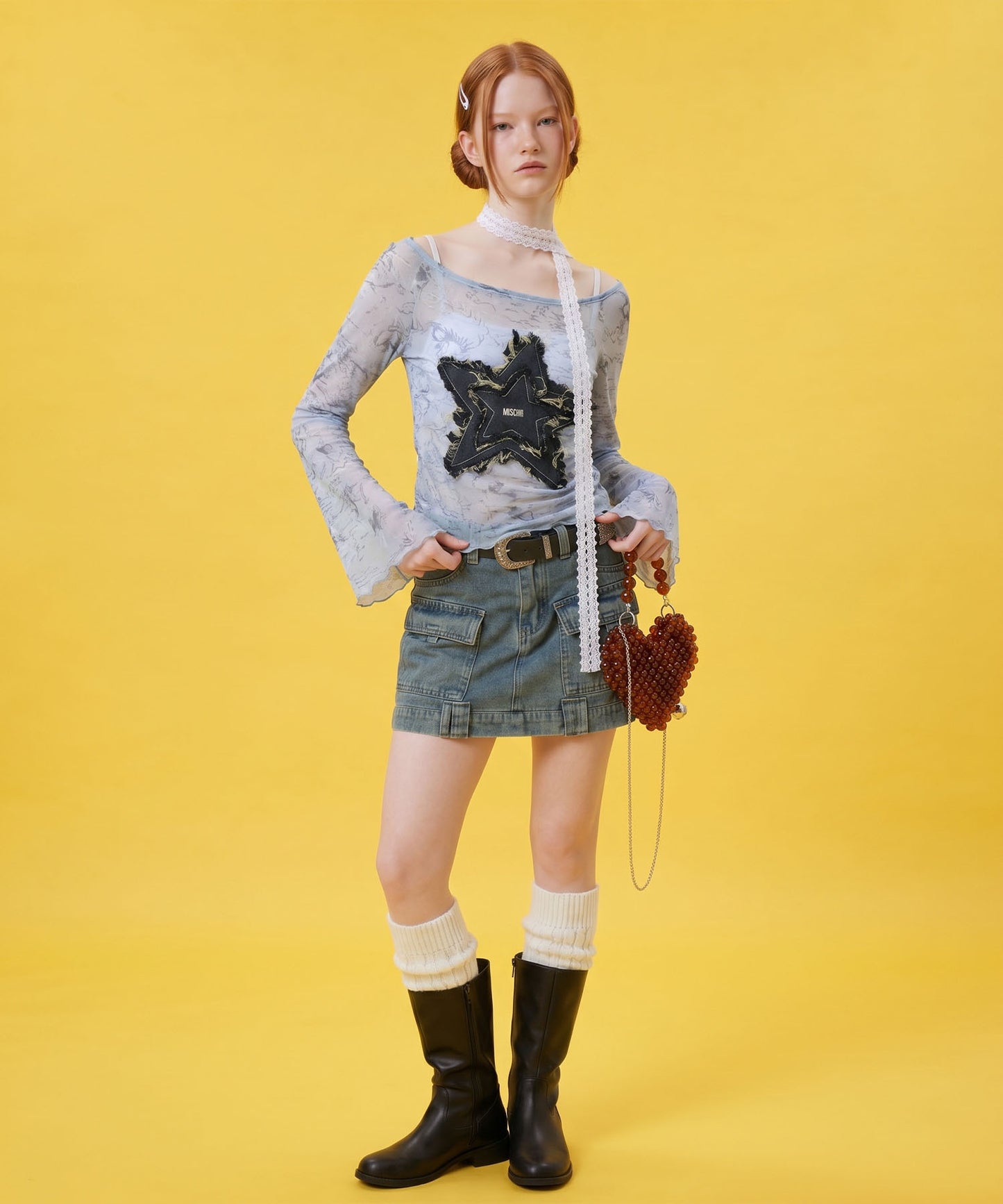 HOOK for girls　Y2Kグランジスターワッペンショート丈長袖トップス
