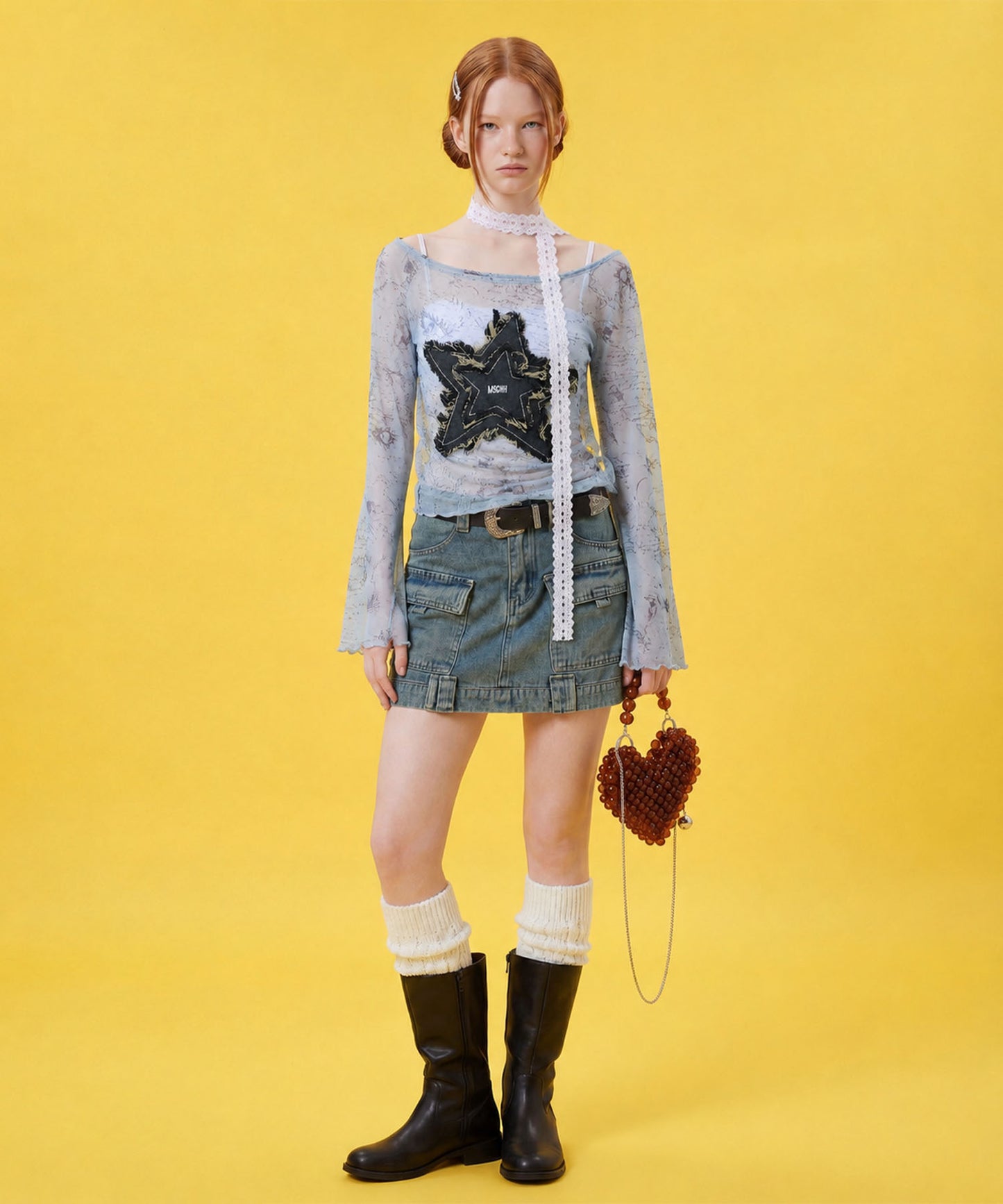 HOOK for girls　Y2Kグランジスターワッペンショート丈長袖トップス