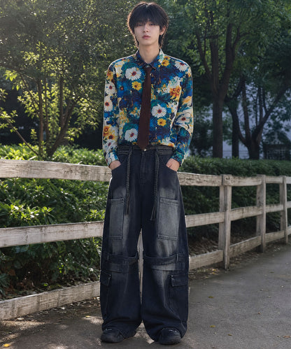 HOOK -original- Vintage-Style All-Over Print Long-Sleeve Polyester Shirt