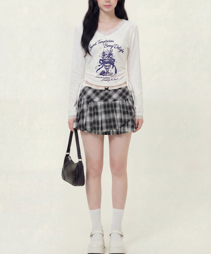 HOOK　for girls -original-　レースVネックプリントシャーリングトップス