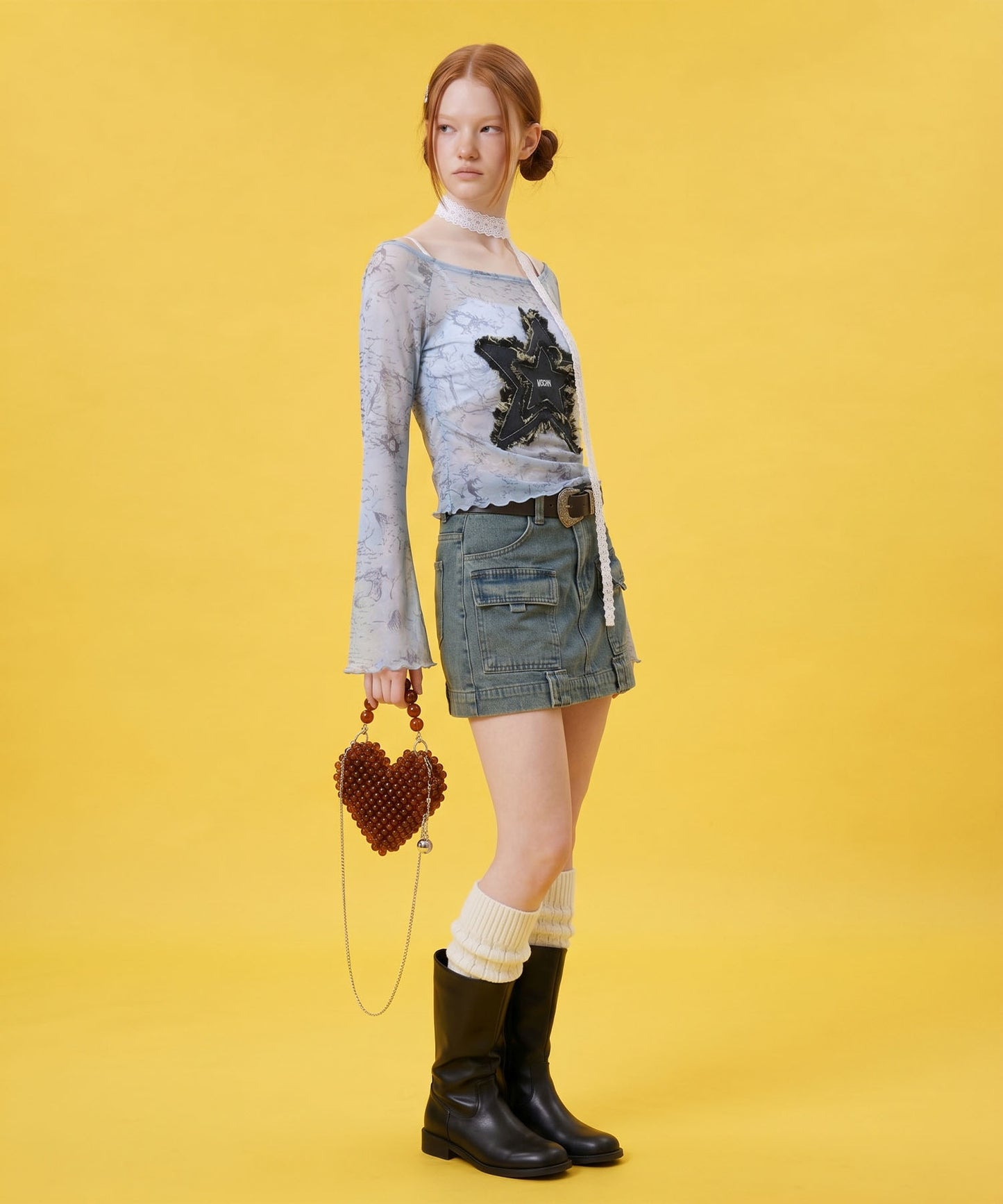 HOOK for girls　Y2Kグランジスターワッペンショート丈長袖トップス