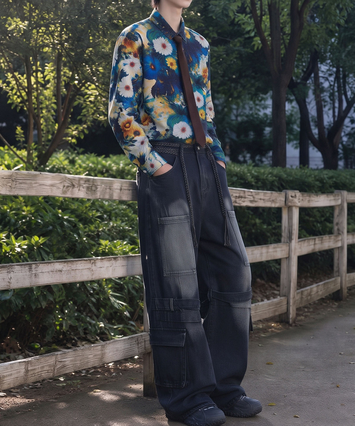 HOOK -original- Vintage-Style All-Over Print Long-Sleeve Polyester Shirt