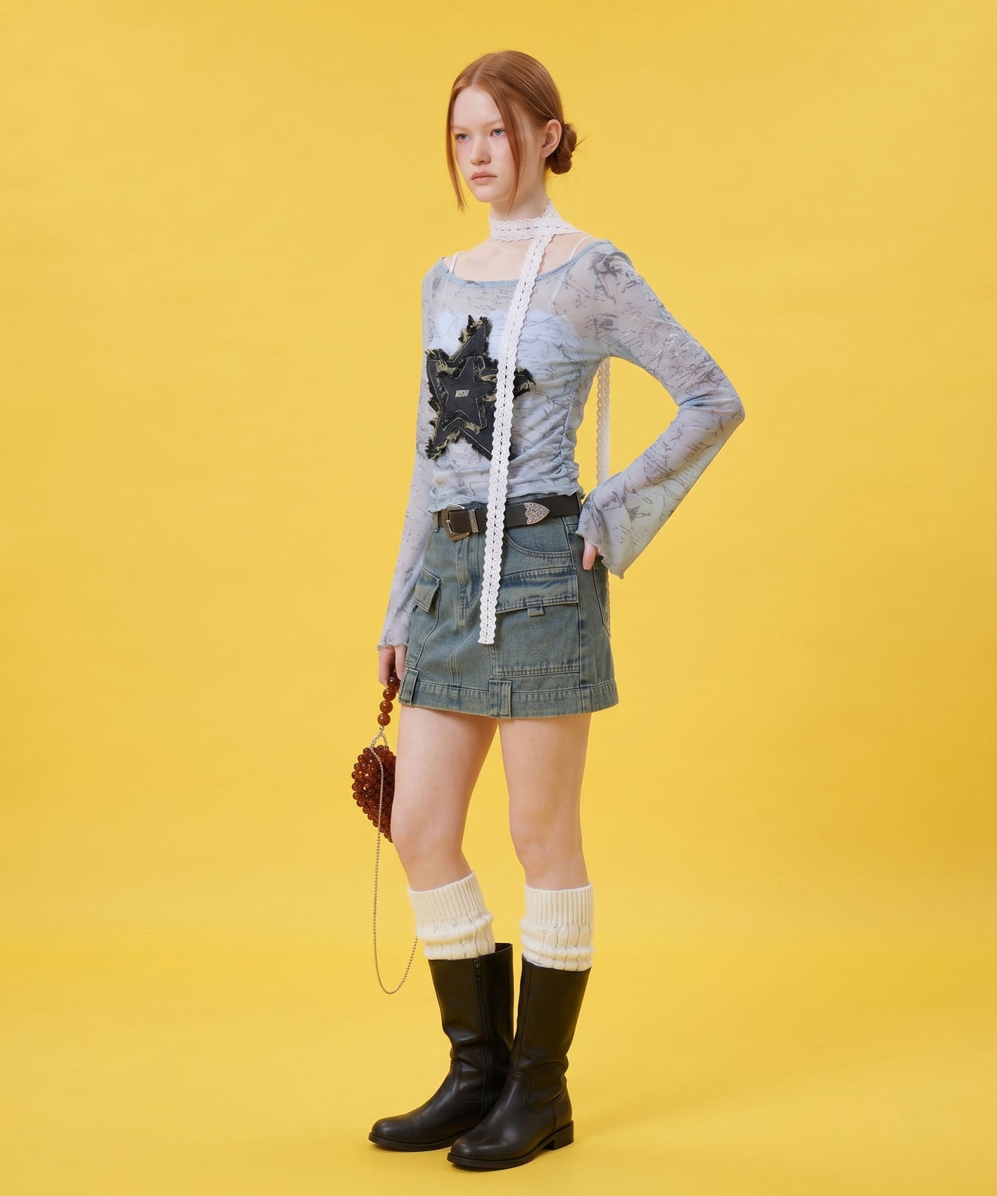 HOOK for girls　Y2Kグランジスターワッペンショート丈長袖トップス