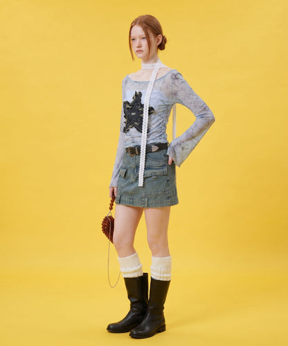HOOK for girls　Y2Kグランジスターワッペンショート丈長袖トップス