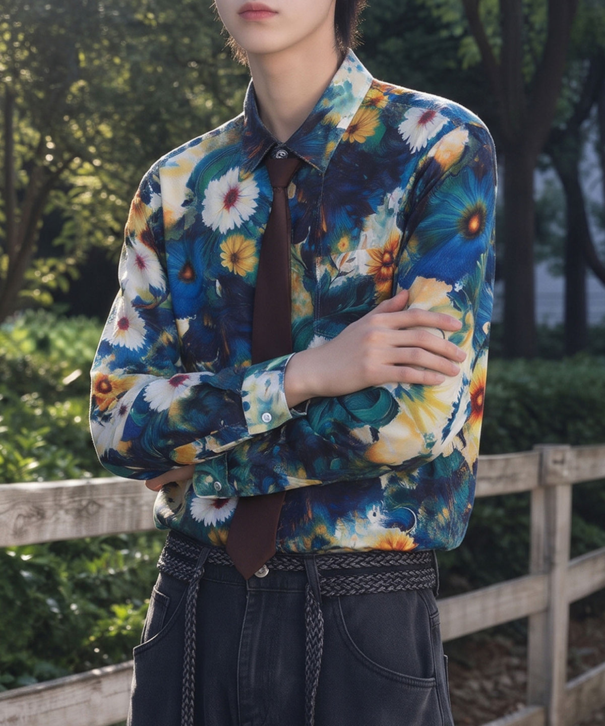 HOOK -original- Vintage-Style All-Over Print Long-Sleeve Polyester Shirt