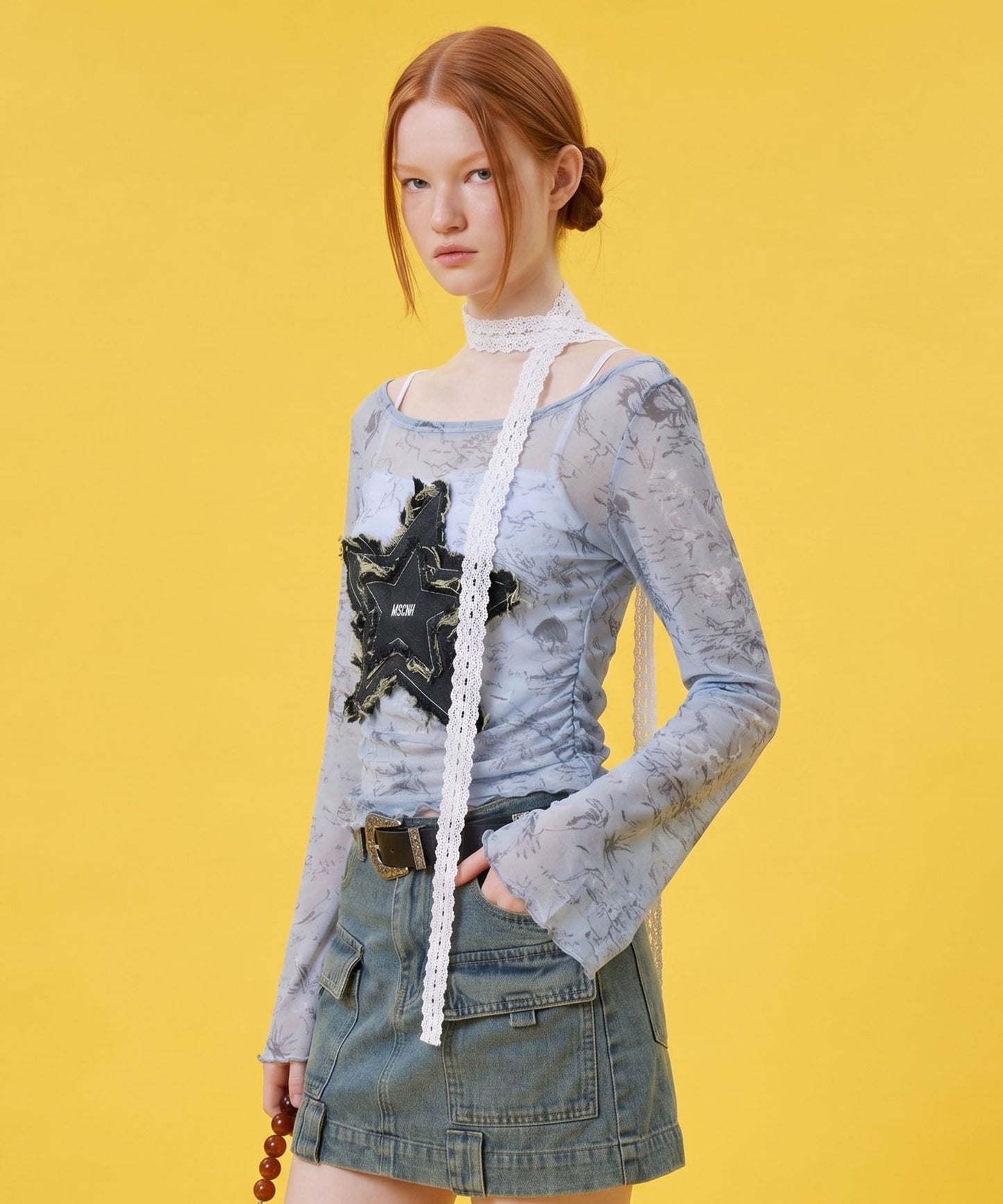 HOOK for girls　Y2Kグランジスターワッペンショート丈長袖トップス