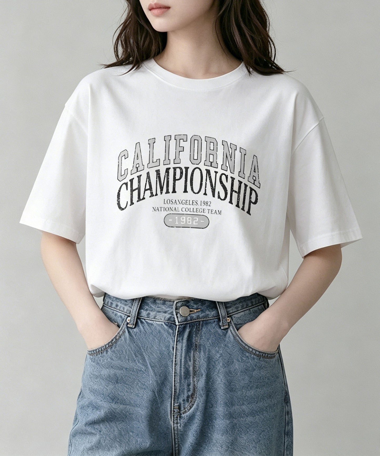 aimoha/カレッジロゴプリントTシャツ