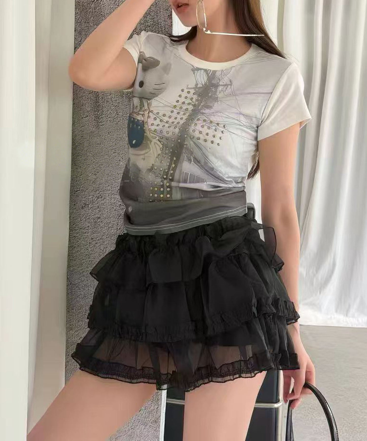 HOOK for girls　シフォンフリル ティアードミニスカート