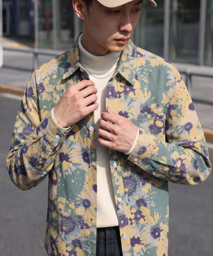 HOOK -original- Vintage-Style All-Over Print Long-Sleeve Polyester Shirt
