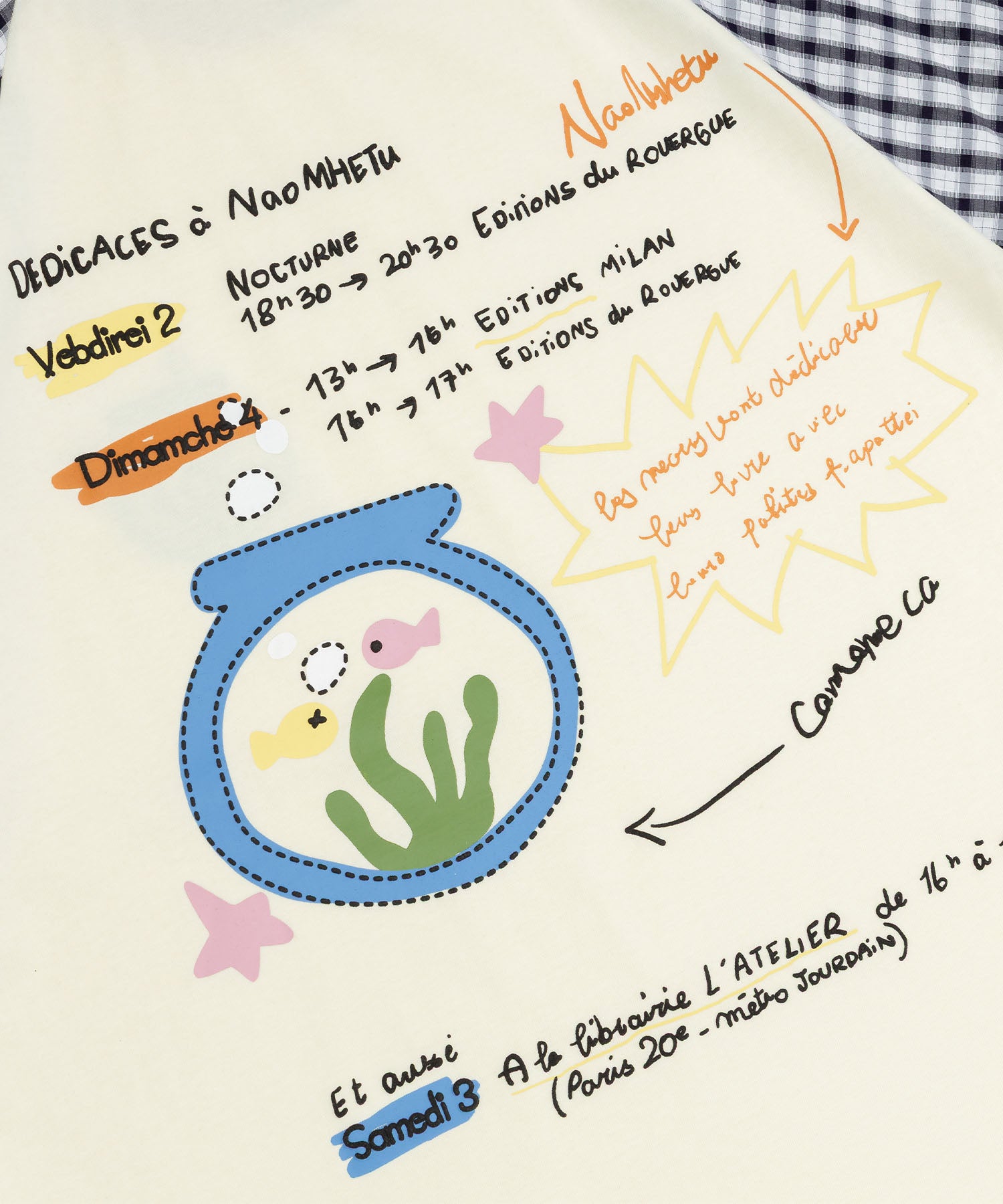 HOOK アクアリウム × 手書き文字風プリント チェック切替ラグランビッグシルエットT