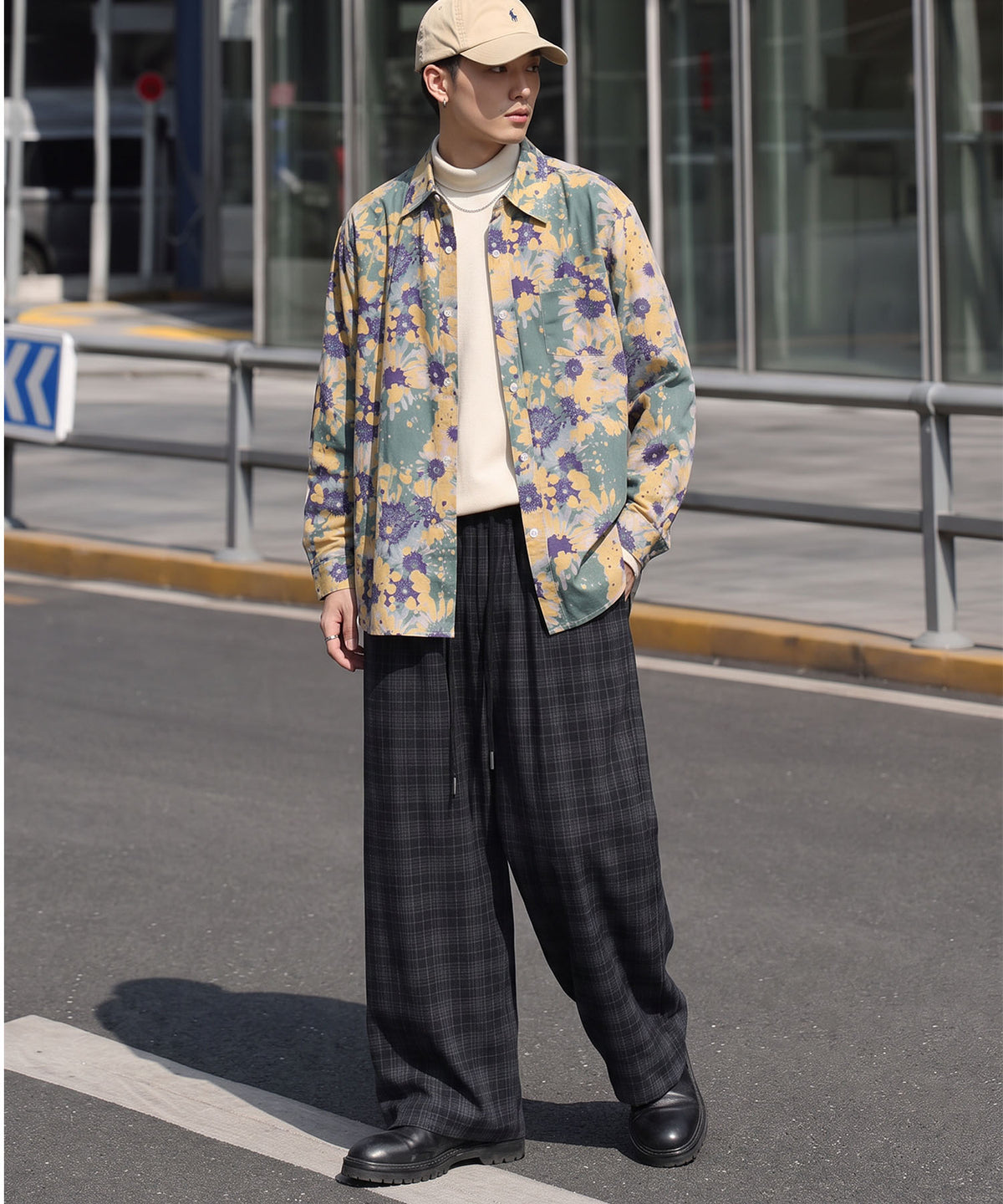 HOOK -original- Vintage-Style All-Over Print Long-Sleeve Polyester Shirt