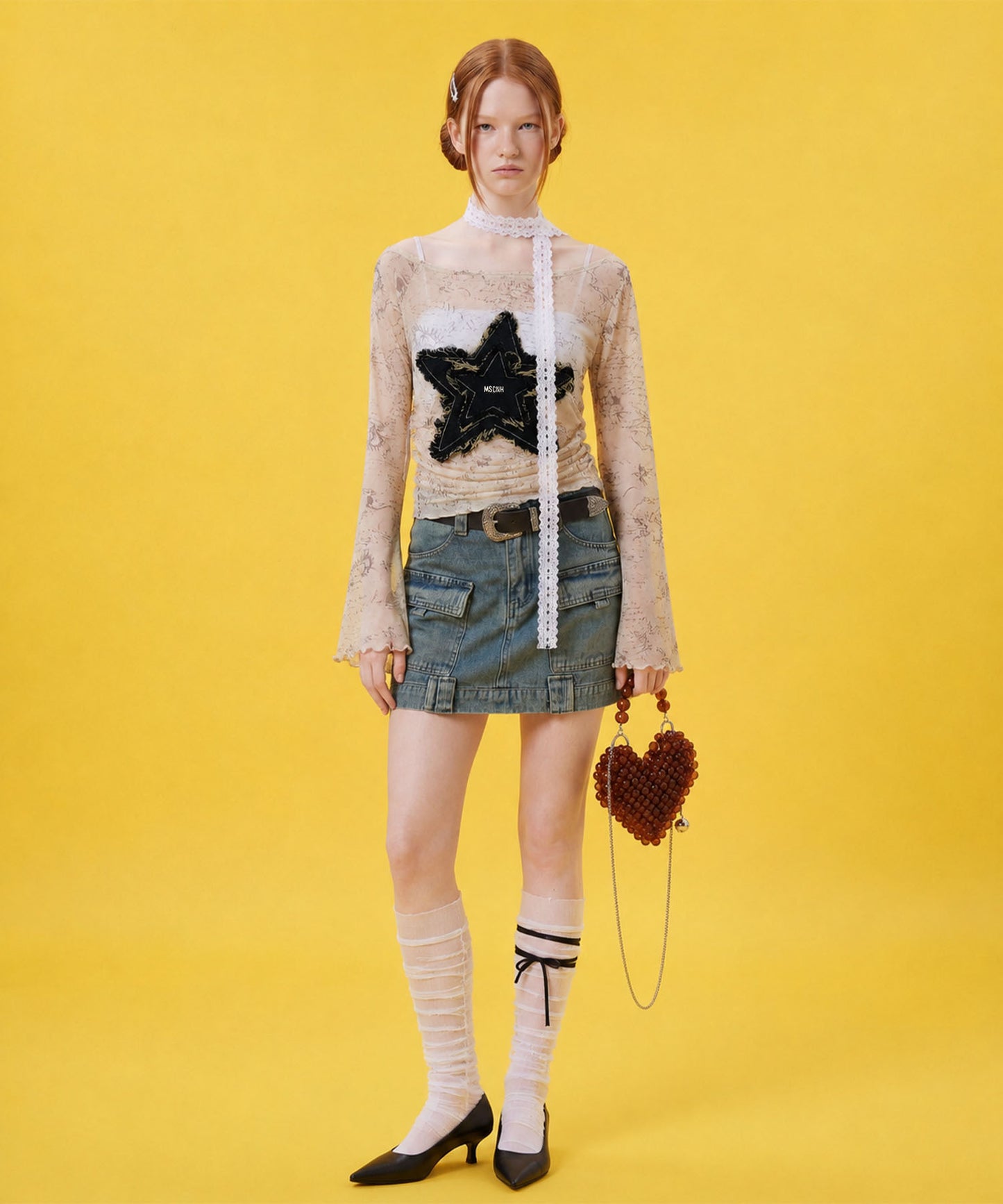 HOOK for girls　Y2Kグランジスターワッペンショート丈長袖トップス