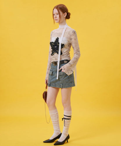 HOOK for girls　Y2Kグランジスターワッペンショート丈長袖トップス