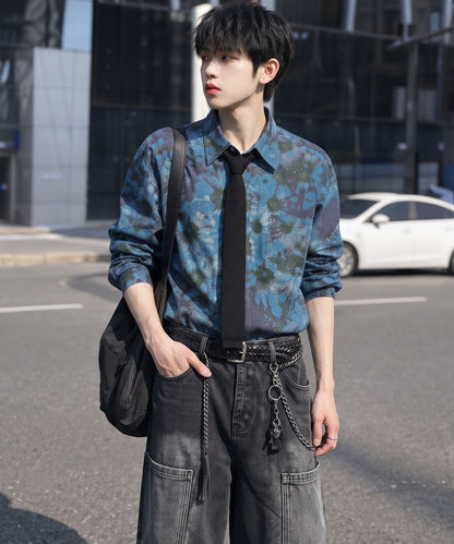 HOOK -original- Vintage-Style All-Over Print Long-Sleeve Polyester Shirt