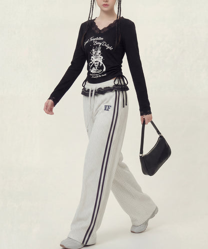 HOOK　for girls -original-　レースVネックプリントシャーリングトップス