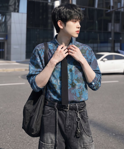 HOOK -original- Vintage-Style All-Over Print Long-Sleeve Polyester Shirt