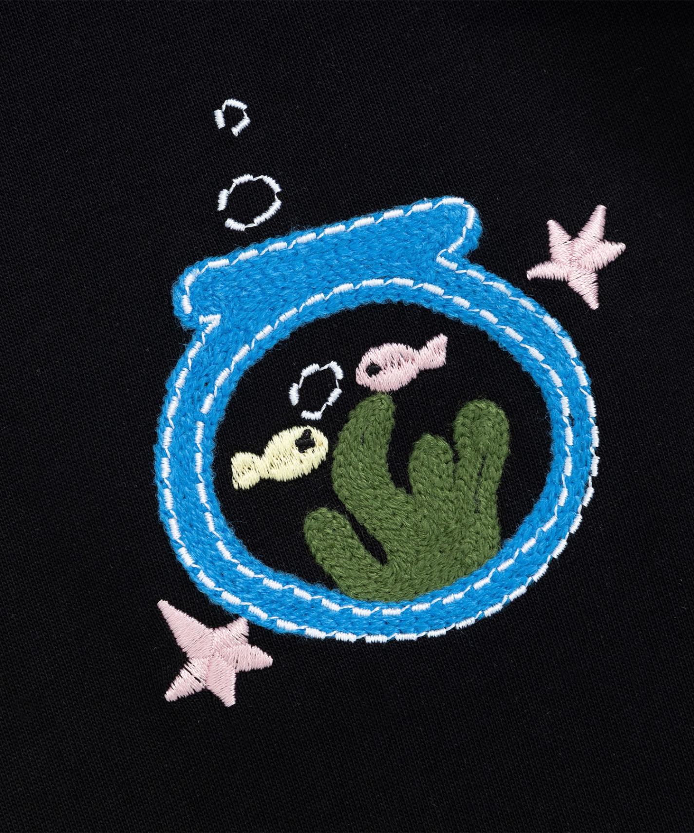 HOOK アクアリウム × 手書き文字風プリント チェック切替ラグランビッグシルエットT