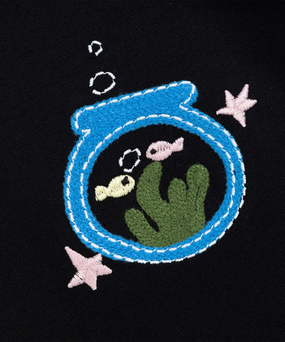 HOOK アクアリウム × 手書き文字風プリント チェック切替ラグランビッグシルエットT