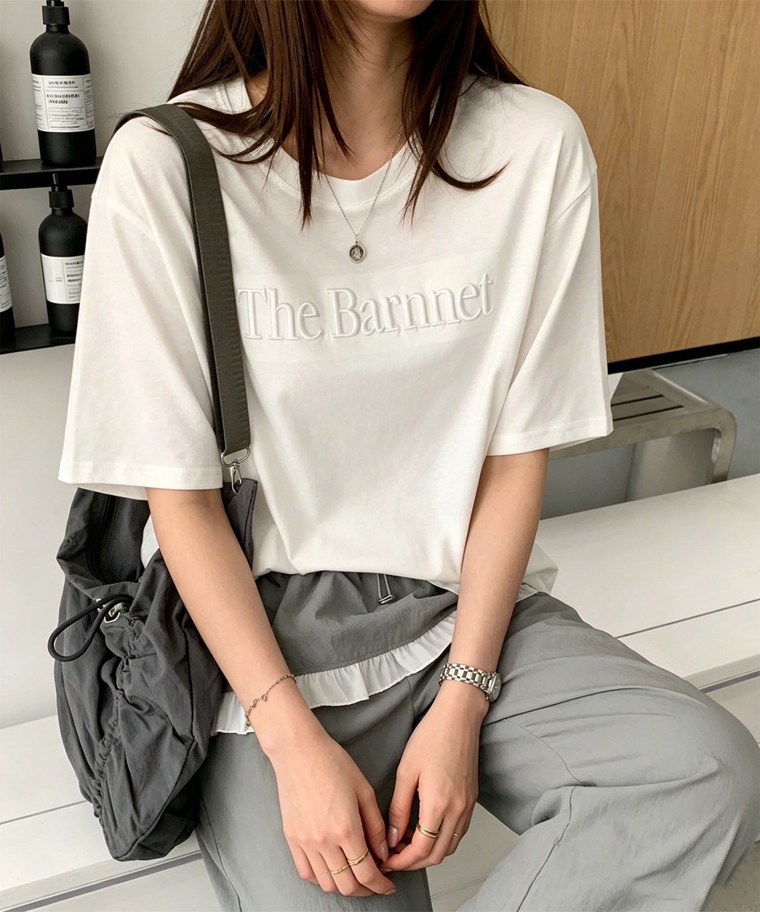 aimoha/英字刺繍ロゴTシャツ