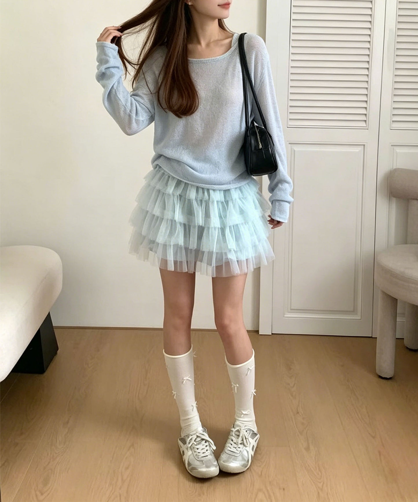 HOOK for girls　インナーパンツ付きチュール多段フリルティアードミニスカート