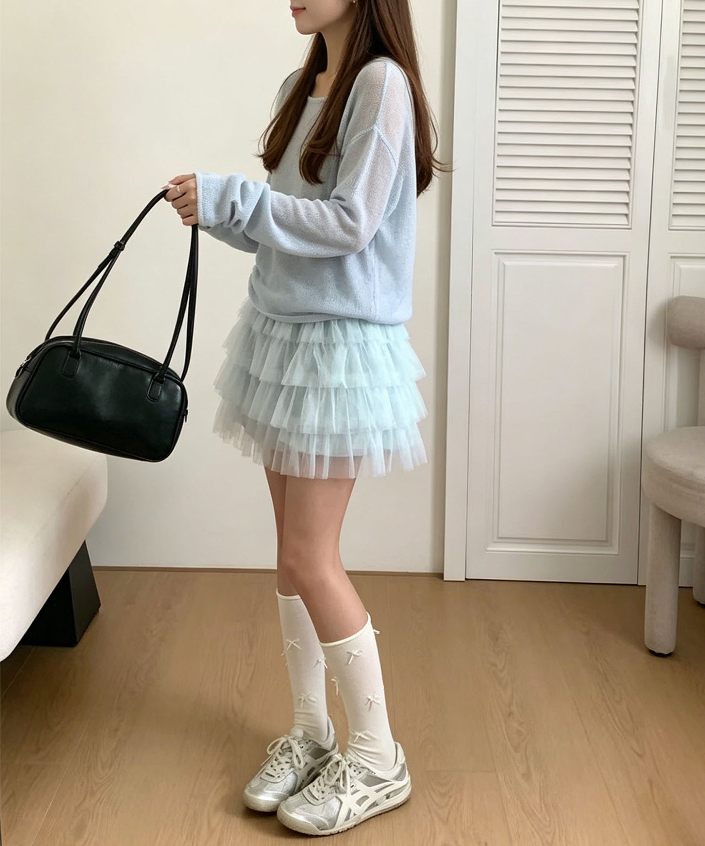 HOOK for girls　インナーパンツ付きチュール多段フリルティアードミニスカート