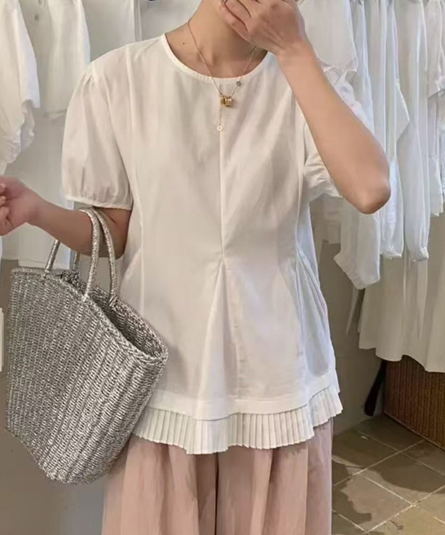 裾プリーツデザイン フレアTシャツ