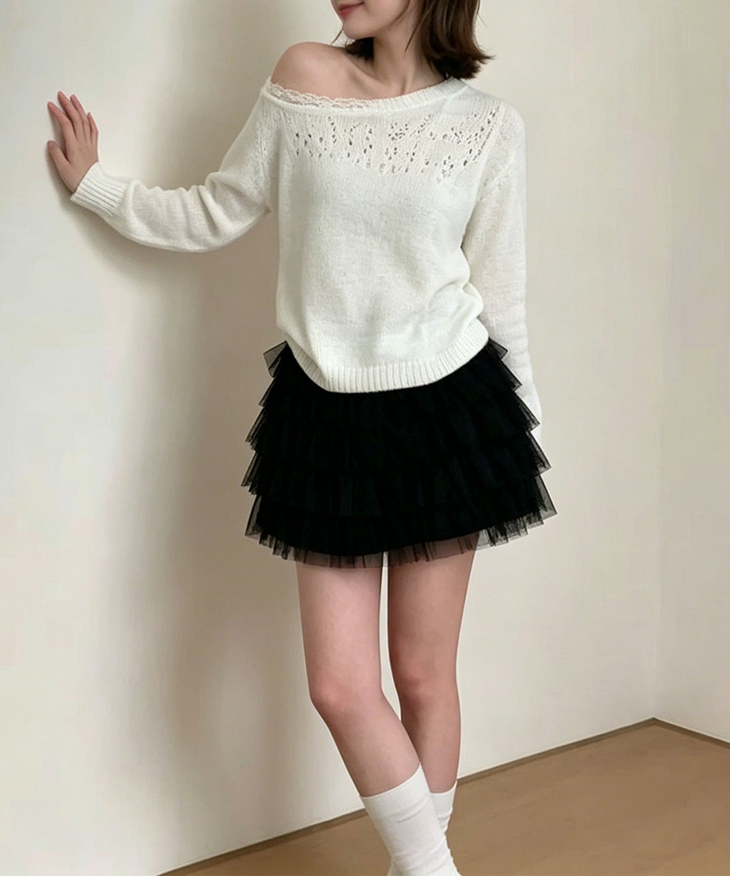 HOOK for girls　インナーパンツ付きチュール多段フリルティアードミニスカート