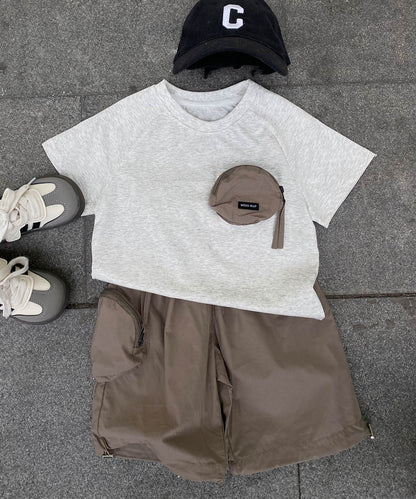 【aimoha-KIDS-】ポケットデザインTシャツ＆アクティブパンツセット