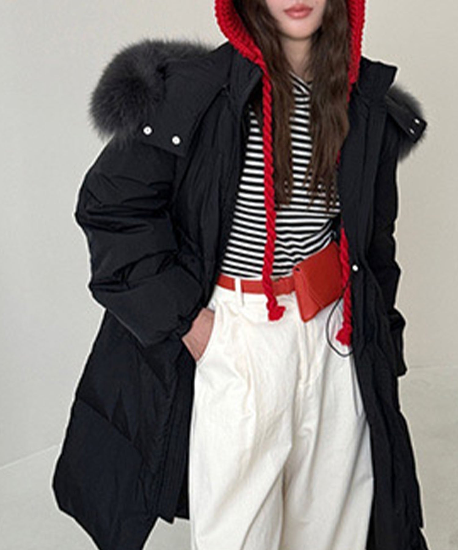 Fluffy Fox Fur Hood Long Down Coat