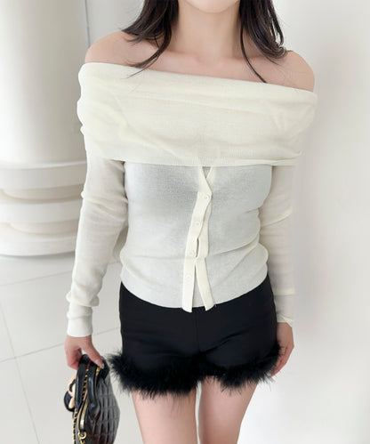 【Jasmine】2WAYフロントボタンデザインニットプルオーバー