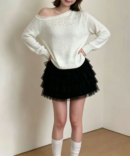 HOOK for girls　インナーパンツ付きチュール多段フリルティアードミニスカート