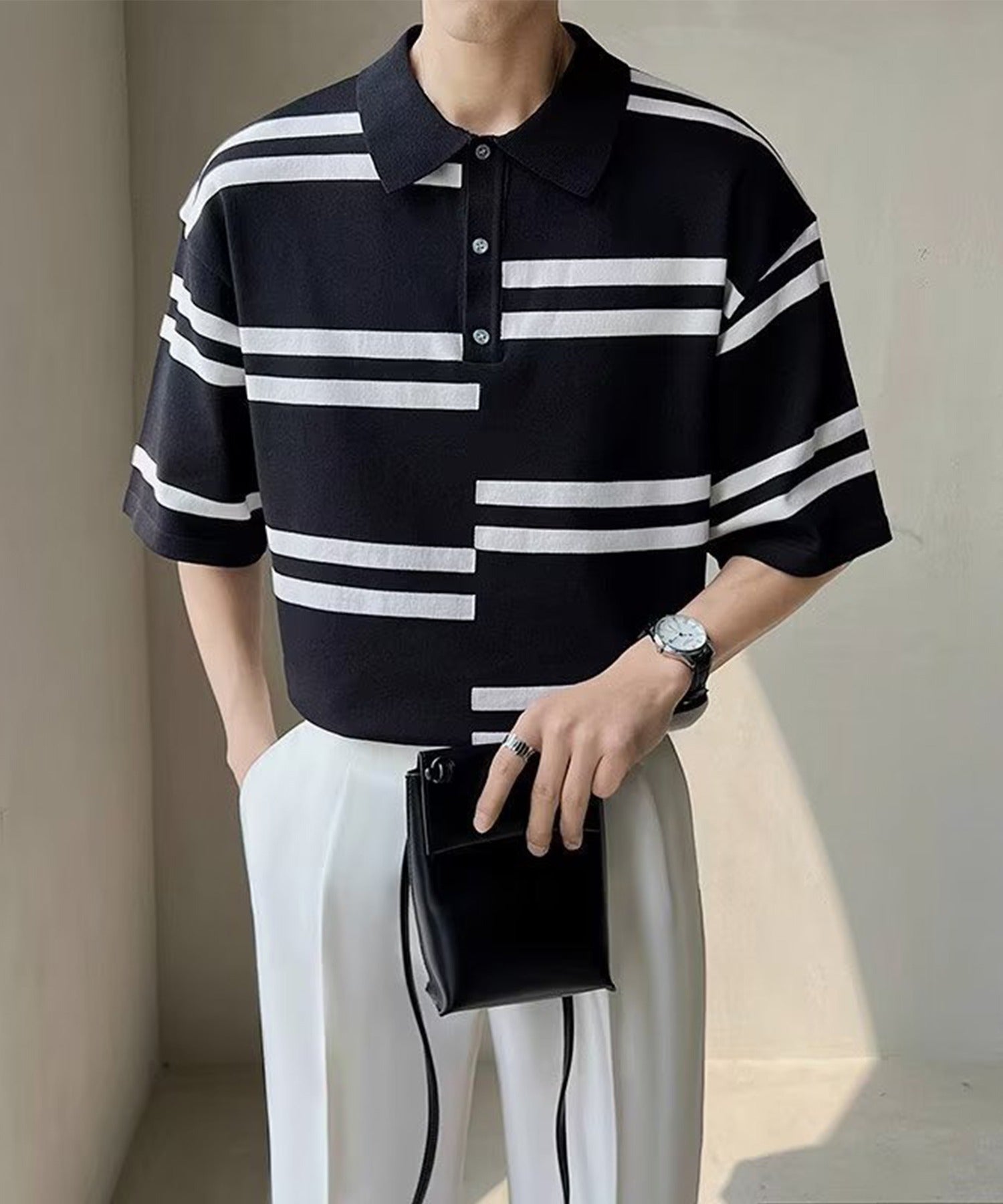 [aimoha Men's] Short sleeve border summer knit polo shirt