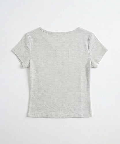 HOOK for girls 胸元デザイン × ハートスタッズプリント　クロップド 半袖 Tシャツ