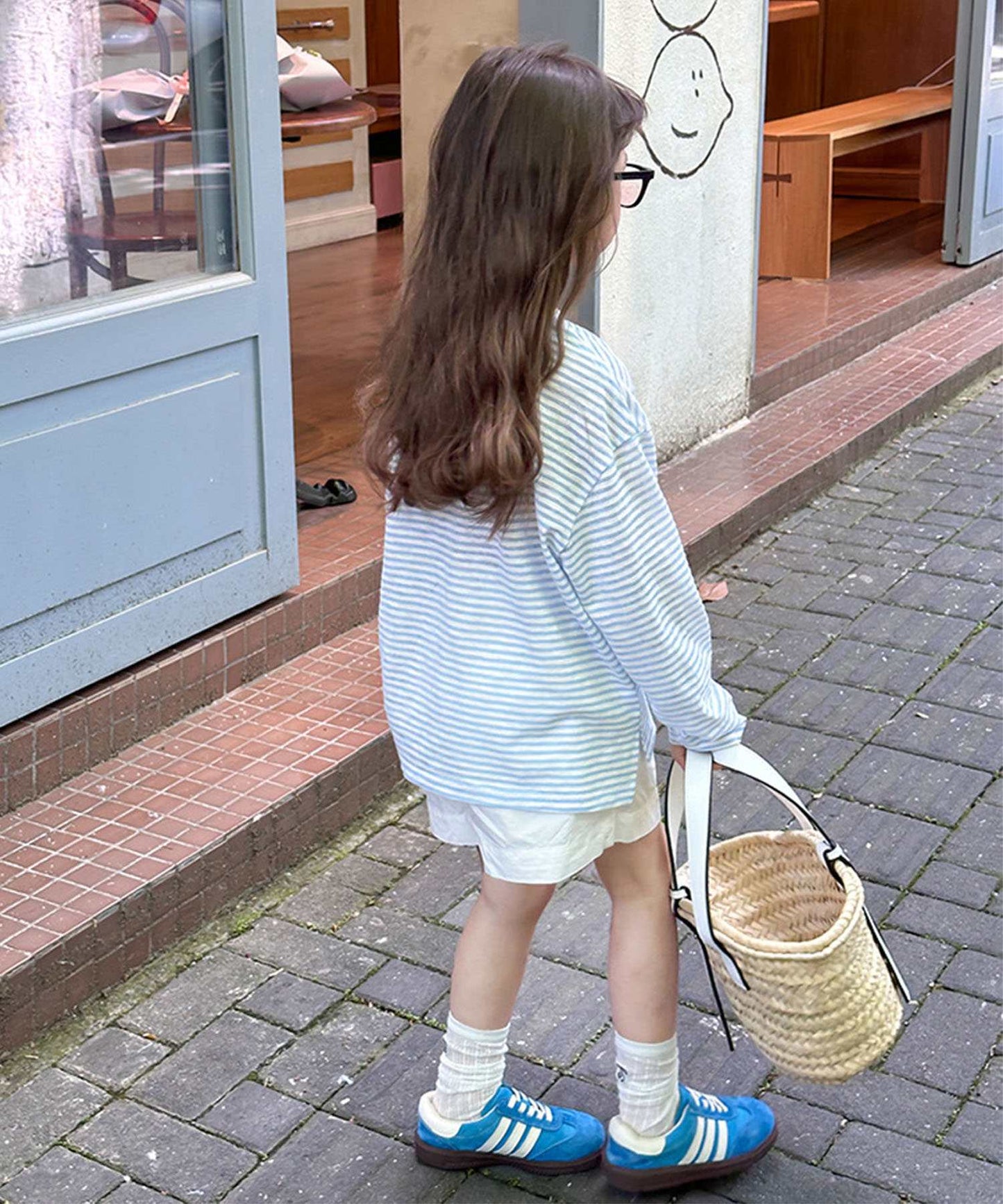 【aimoha-KIDS-】キッズ　シアーボーダーロングTシャツ