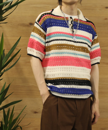 [aimoha Men's] Border pattern knit short sleeve