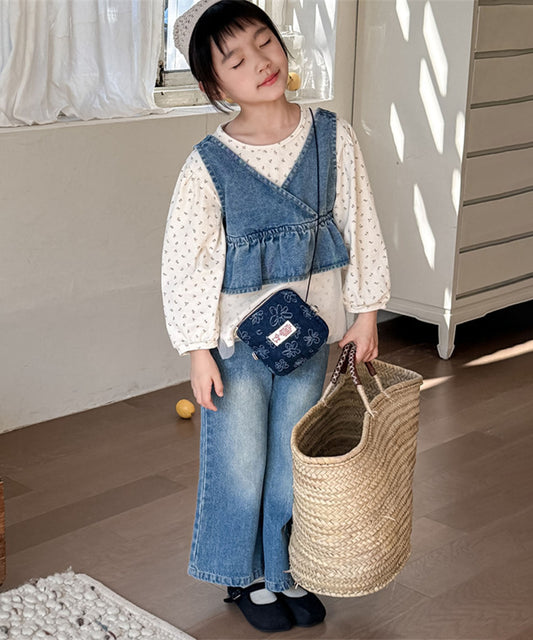 【aimoha-KIDS-】キッズ　デニムビスチェ＋セミフレアパンツ セットアップ