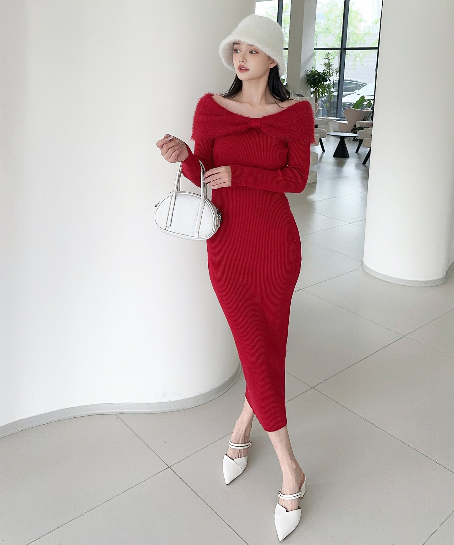 【Jasmine】ワンショルリボンニットワンピース