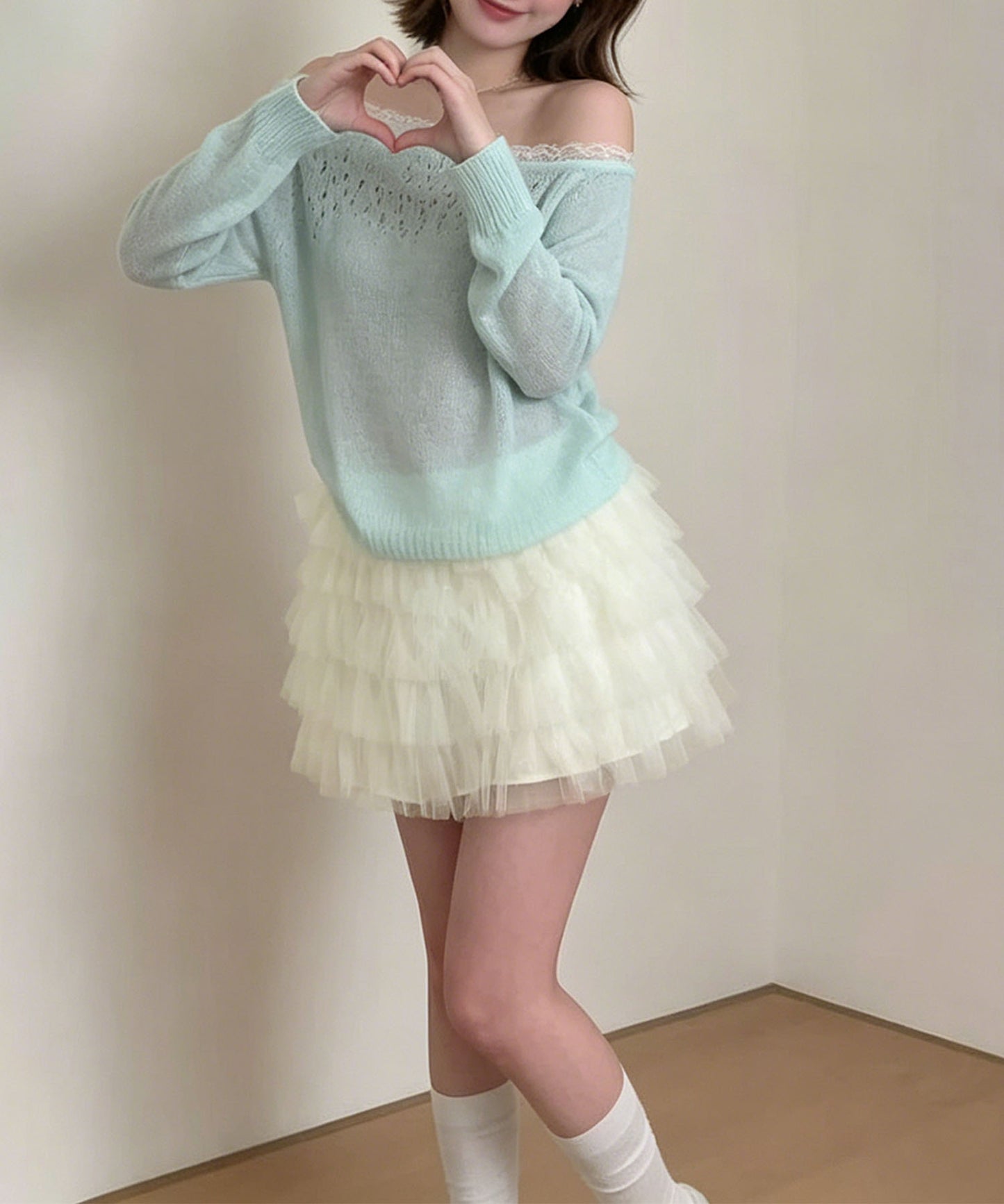 HOOK for girls　インナーパンツ付きチュール多段フリルティアードミニスカート