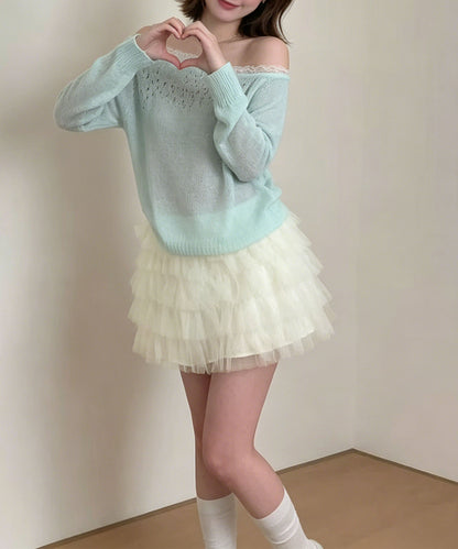 HOOK for girls　インナーパンツ付きチュール多段フリルティアードミニスカート