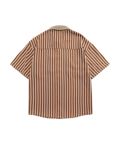 [HOOK] Retro style patch stripe big shirt