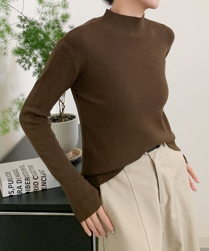 aimoha/無地モックネックニットソートップス