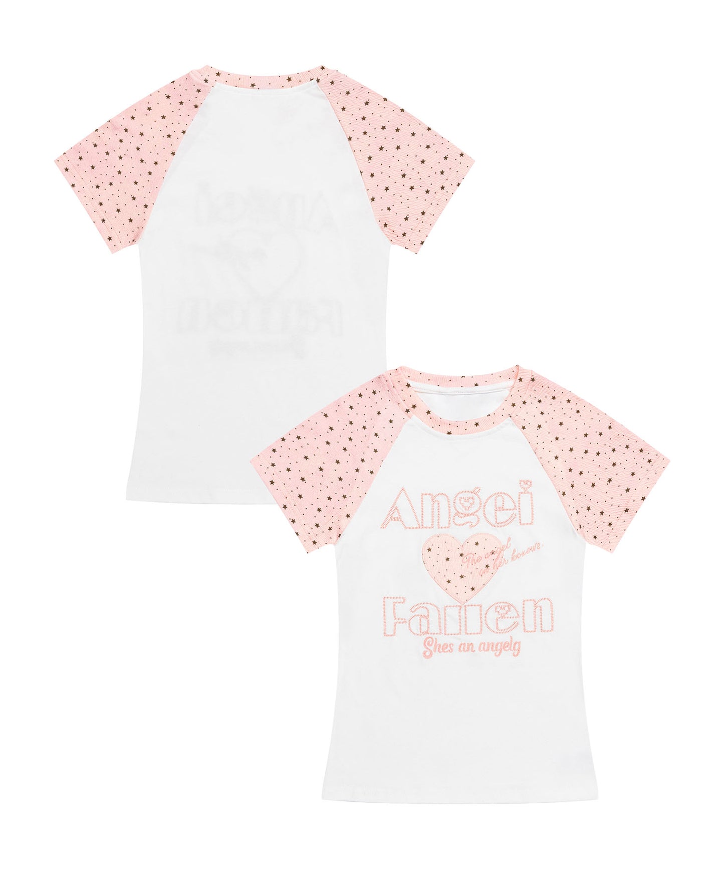 HOOK for girls　パッチ刺繍 ハートロゴ 星柄切替 ラグランTシャツ レディース Y2K ガーリー 半袖 カットソー