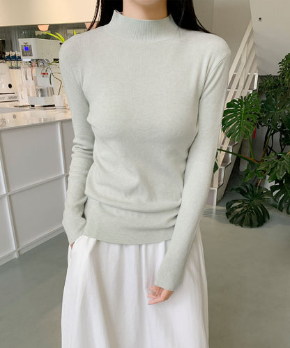 aimoha/無地モックネックニットソートップス